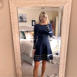 Navy long sleeve holiday party dress